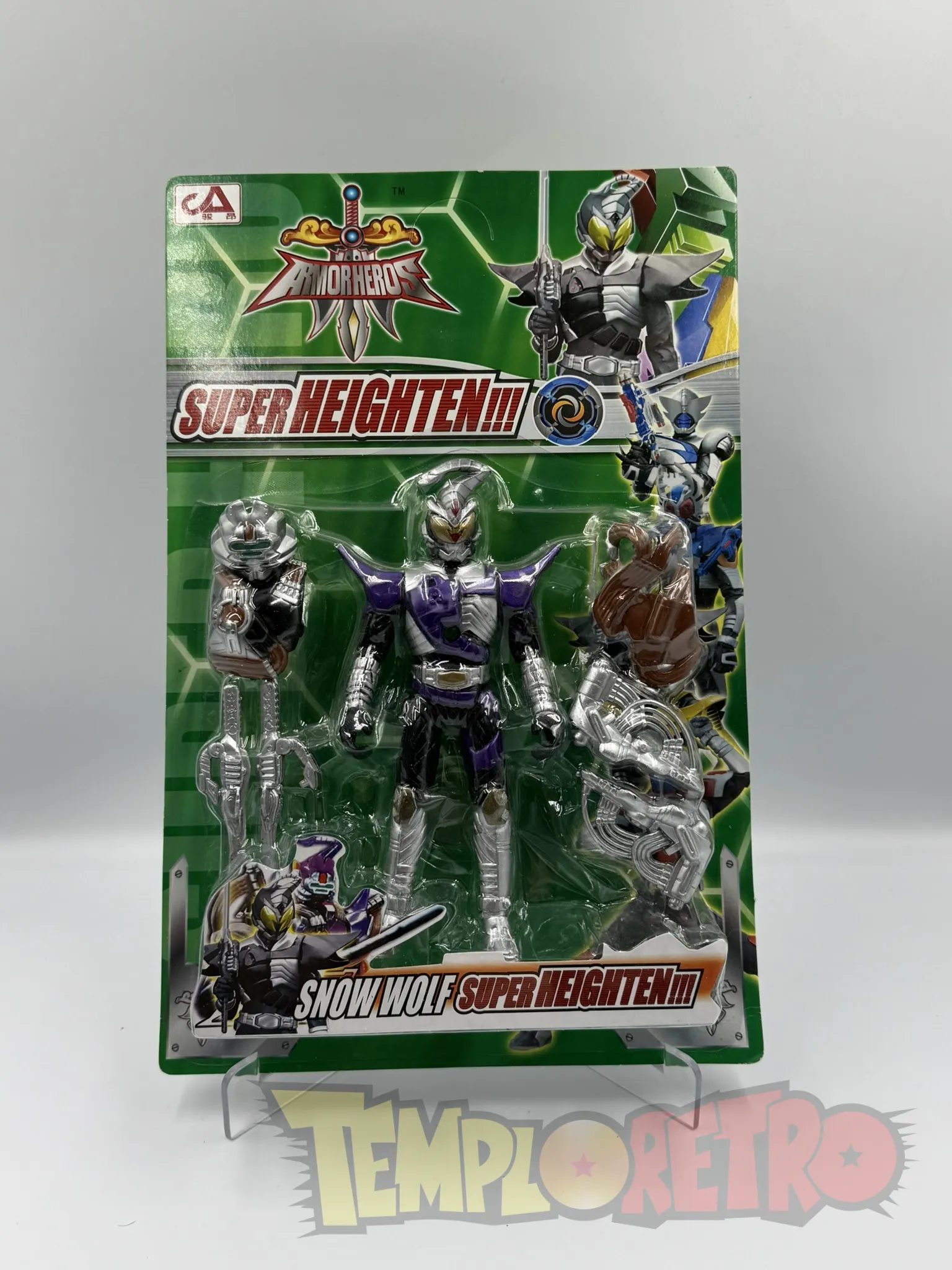 Figura Kamen Rider - Snow Wolf (Bootleg) - Armadura Plateada/Morada - Empaque Verde